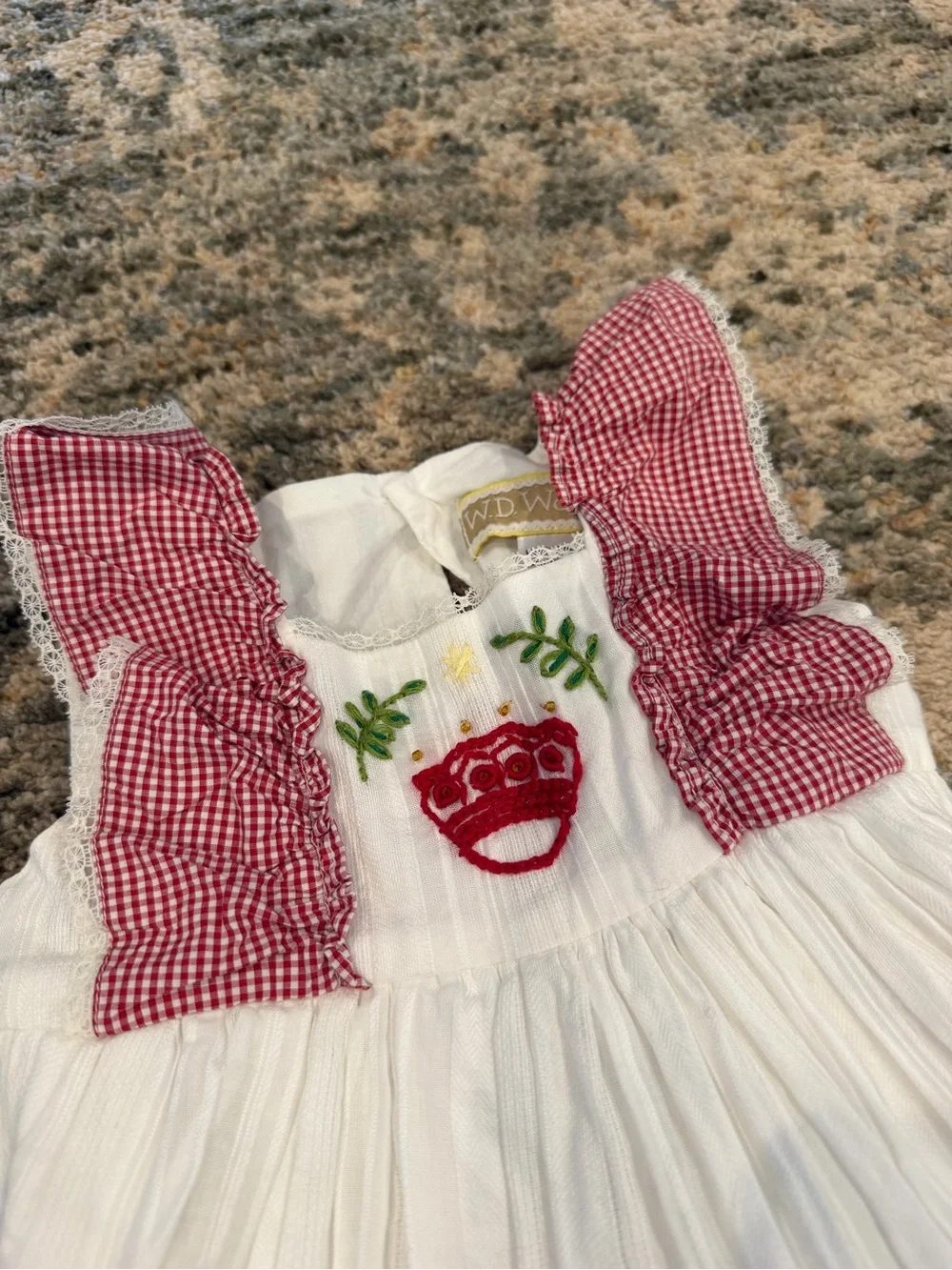 W.D. Wolf  Baby Girl Dress 12M Red Gingham Embroidered Christmas